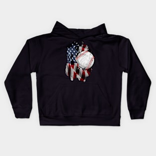 Baseball Usa Flag 4th of July Kids Hoodie